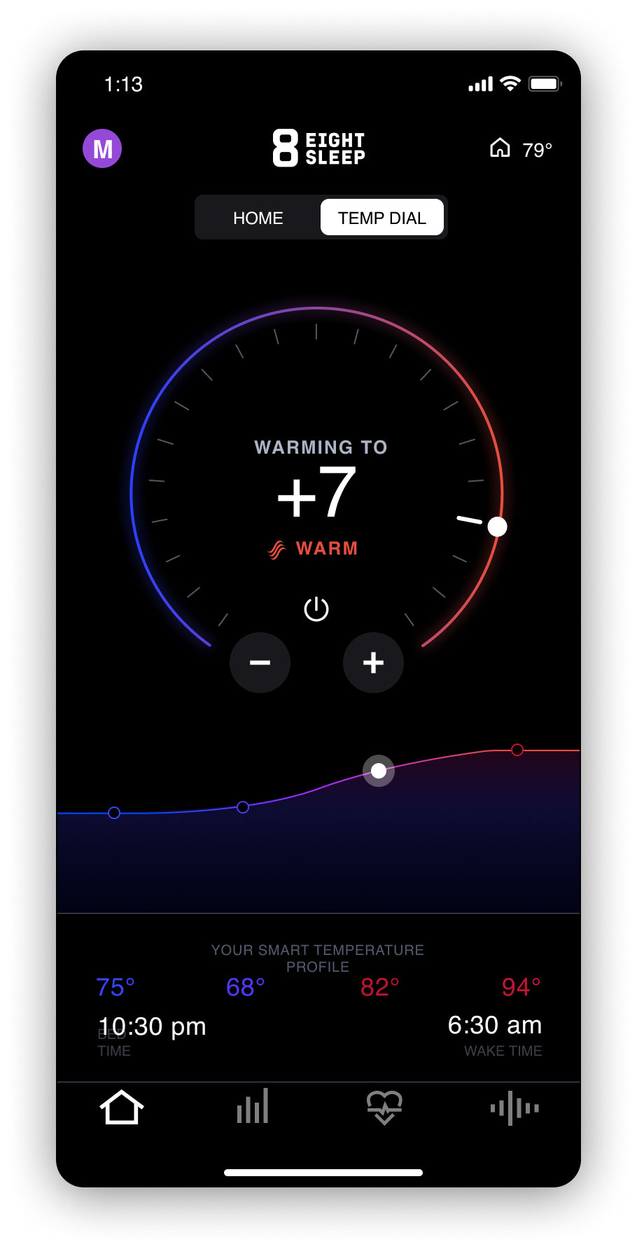 Mobile app screenshot showing Smart Temp autopilot feature