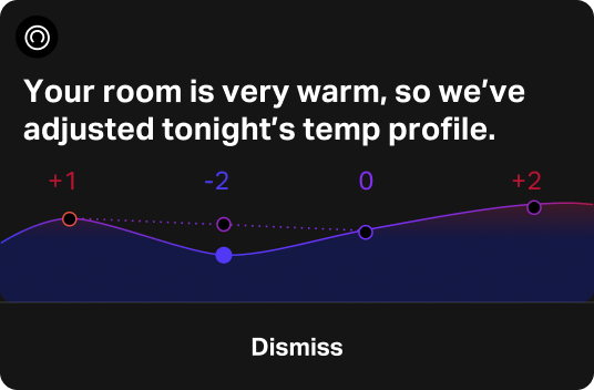 Eight Sleep mobile app alerting that the Pod is automatically adjusting the bed temperature because the room is very warm.